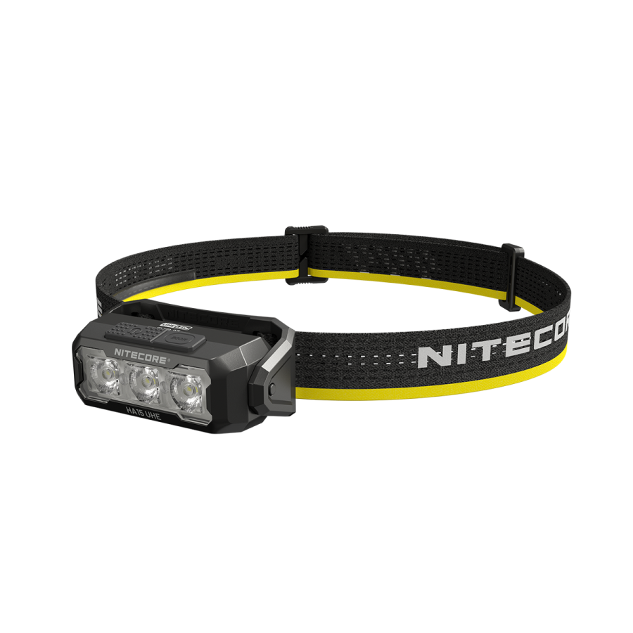Nitecore HA15 UHE — angled headlamp and strap view