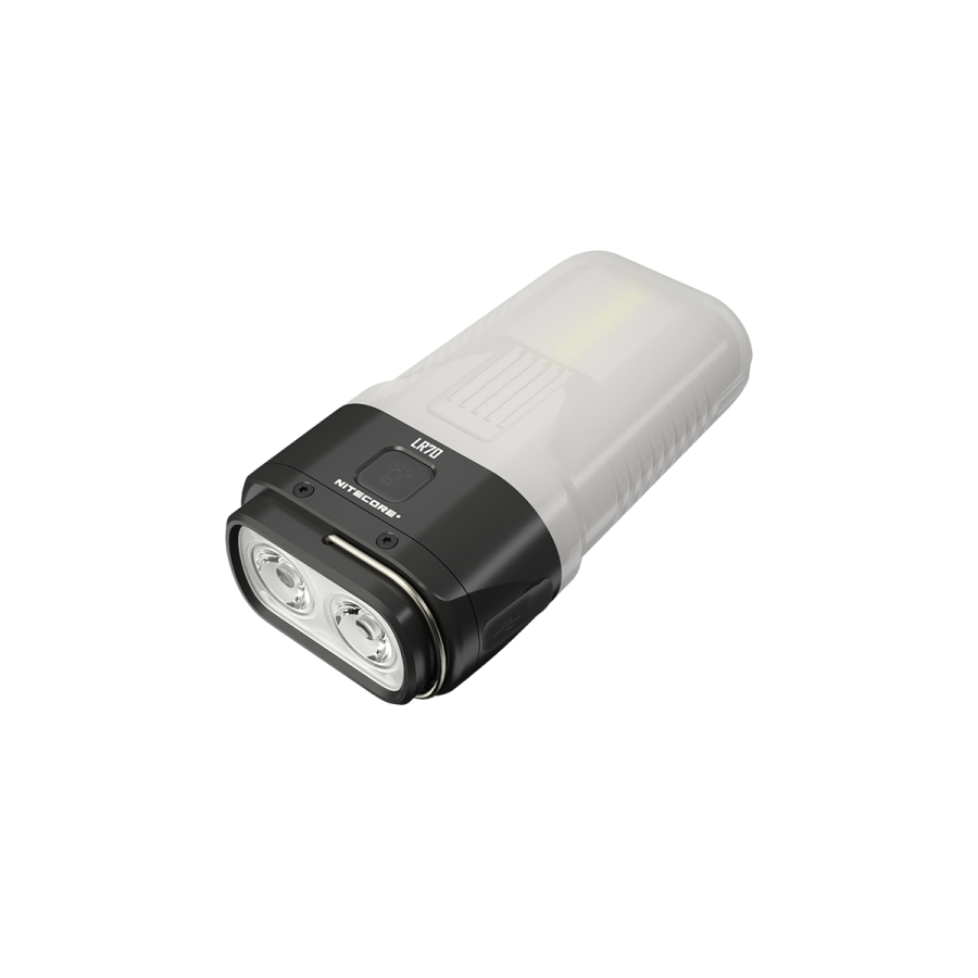 Nitecore LR70 — angled lantern and flashlight view
